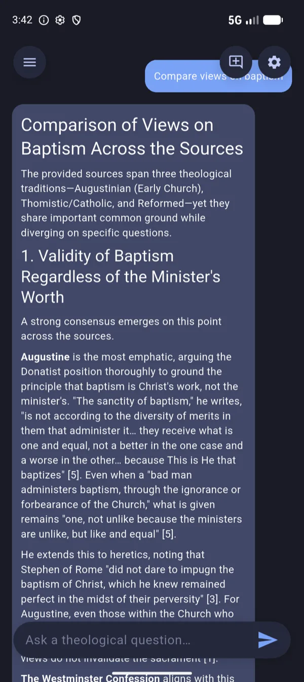 Council comparing views on baptism across three traditions, quoting Augustine with numbered citations