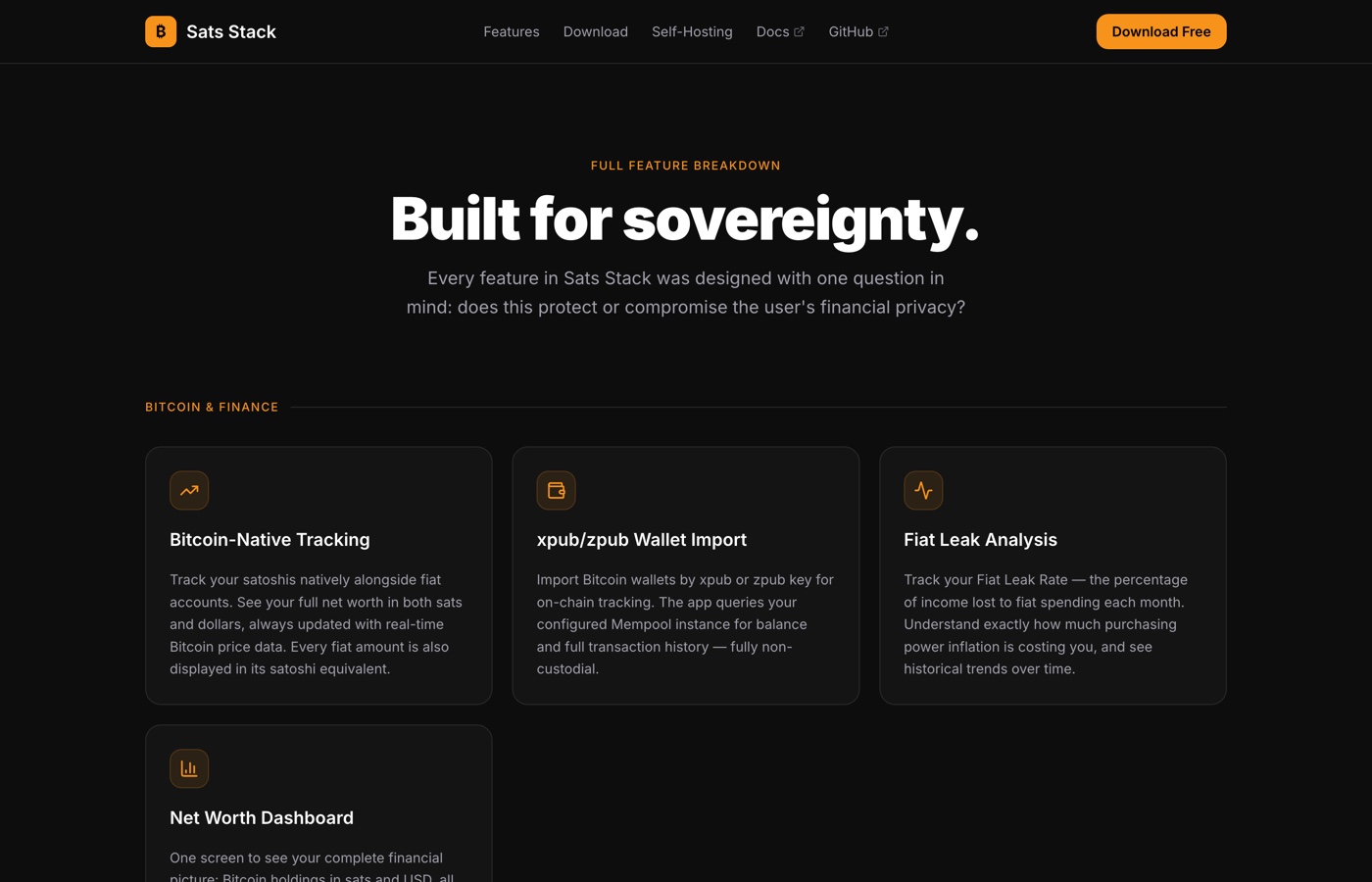 The Sats Stack feature breakdown page
